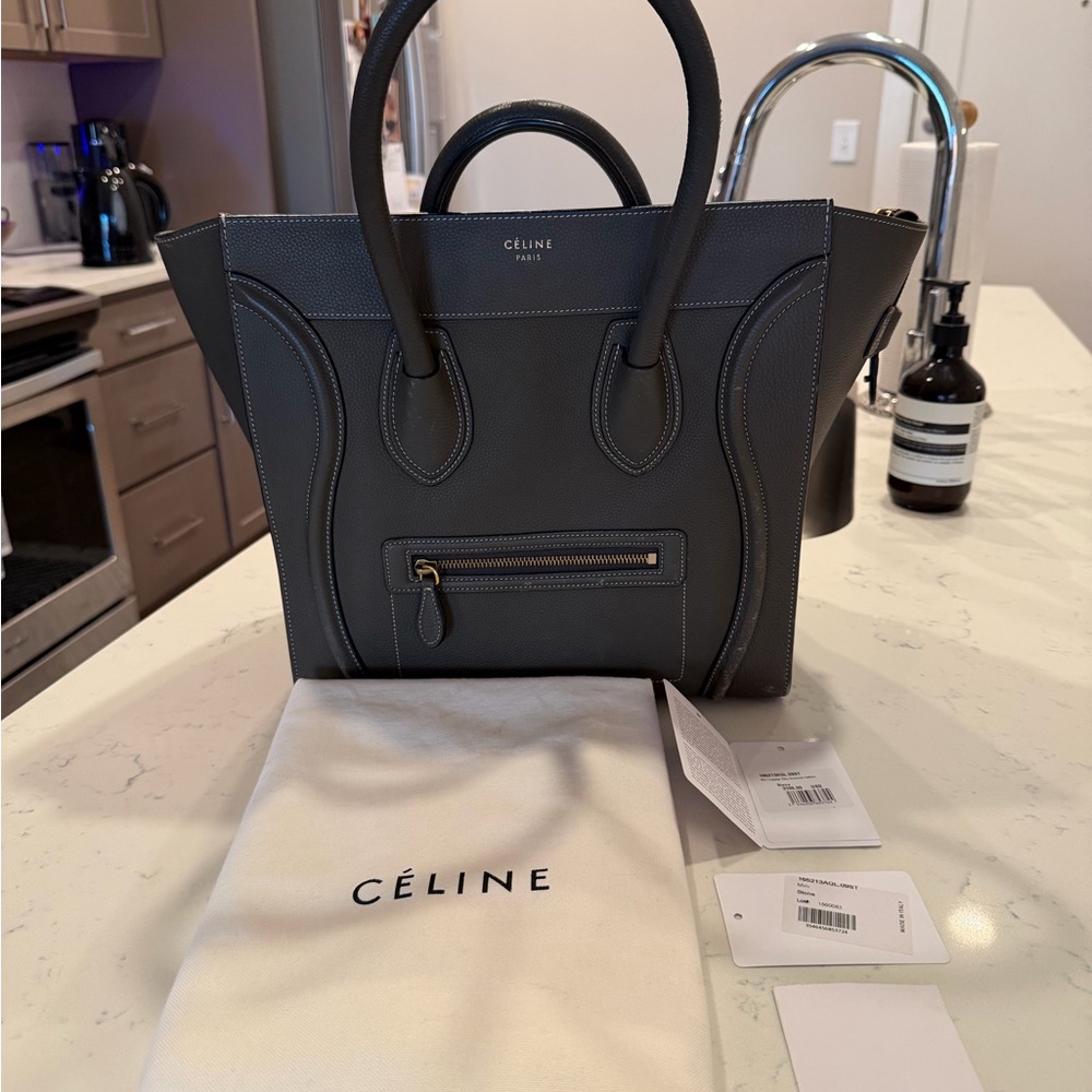 Celine Calfskin Mini Luggage in Stone